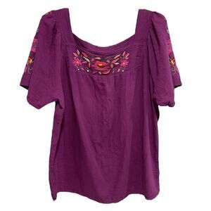 Embroidered Designs Handcrafted in Guatemala Blouse Large Purple Floral Boho